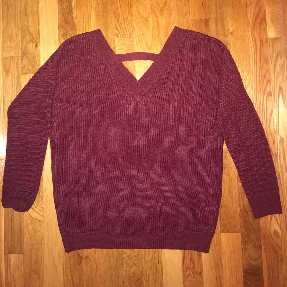 Maroon/ burgundy sweater, open back